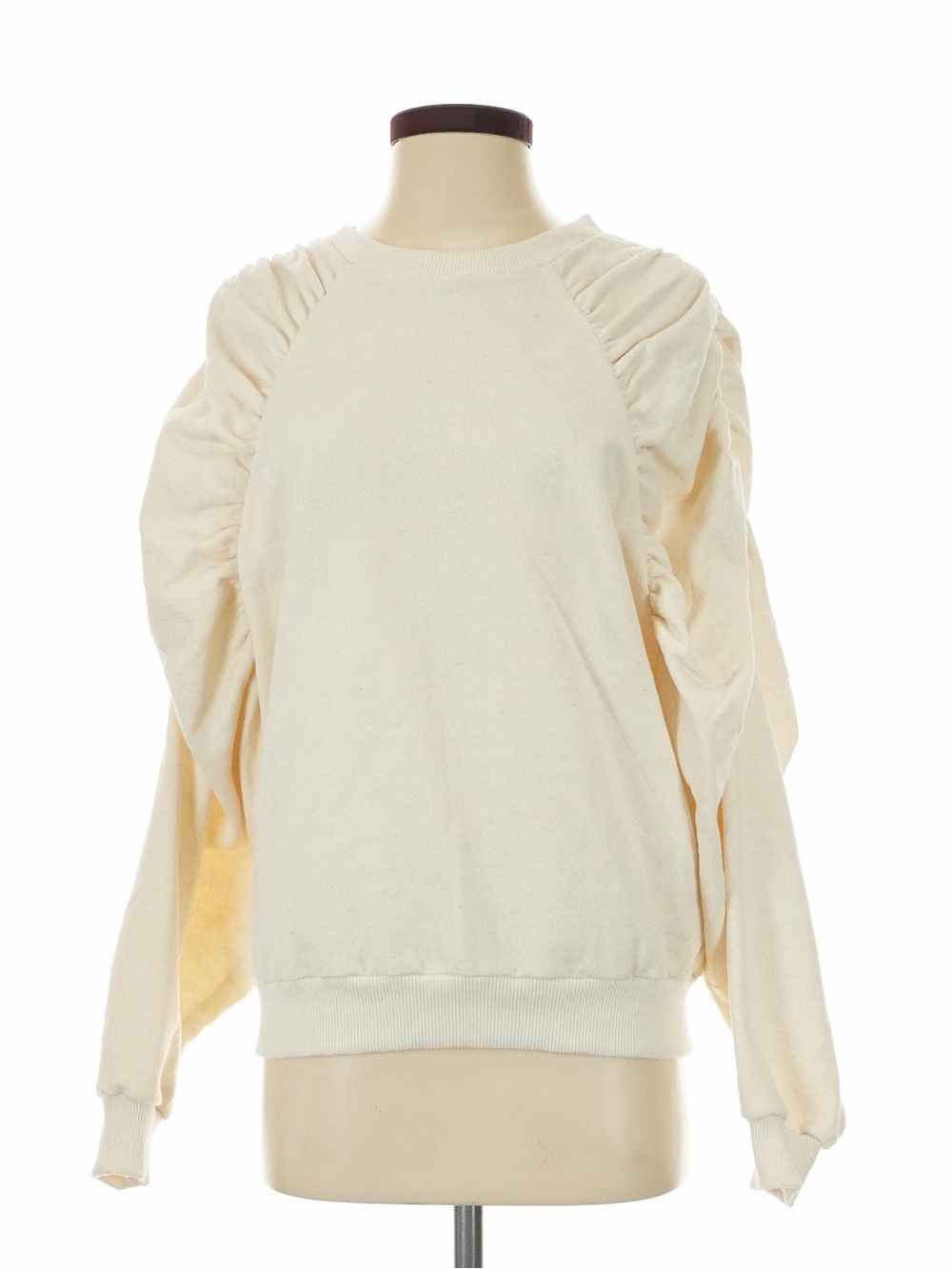 The Label Edition Xenia Draped Puff Sleeve Sweatshirt Cream Off-White
